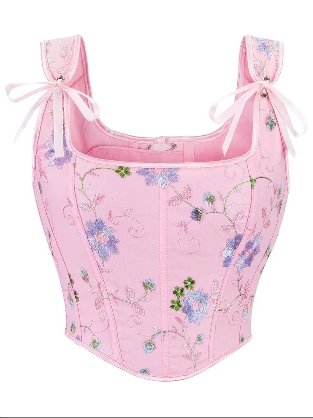 NWOT Pink Embroidered Corset Tank Top Women’s Medium - Picture 12 of 16